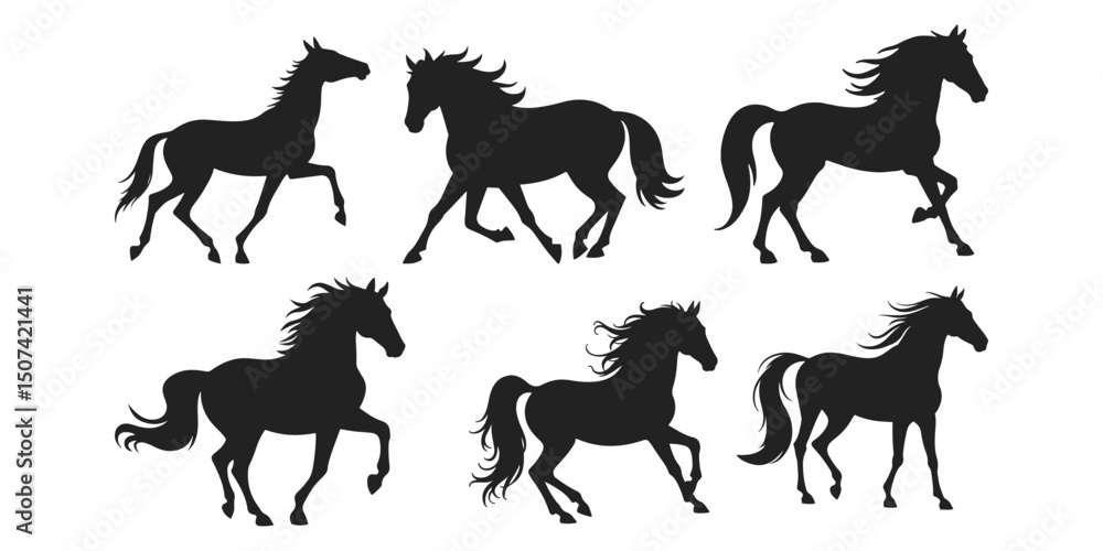 Fototapeta premium Horse black logo silhouette vector set