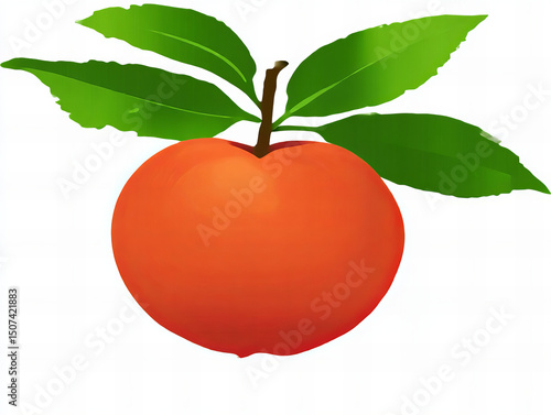 Bright orange fruit with green leaves showcasing its vibrant color and fresh appearance in a simple layout