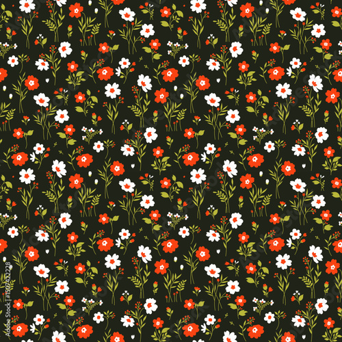 Beautiful floral pattern in small flowers. Small floral flowers. Seamless pattern background. Ditsy print. Floral seamless background. Elegant flowers template for wall decor, wallpaper, cards.