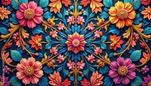 Wallpaper Mural Intricate floral textile design, repeating motif , natural, organic, vintage Torontodigital.ca