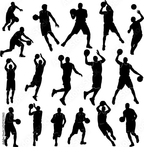 Wallpaper Mural Silhouette Collection of Basketball Players in Action Torontodigital.ca