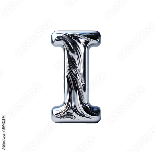 Swirled Chrome Letter I – Sleek Metallic Font Character