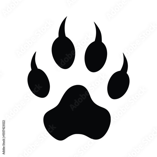 Black Big Cat Paw Print Silhouette of Wild Animal Track Clipart