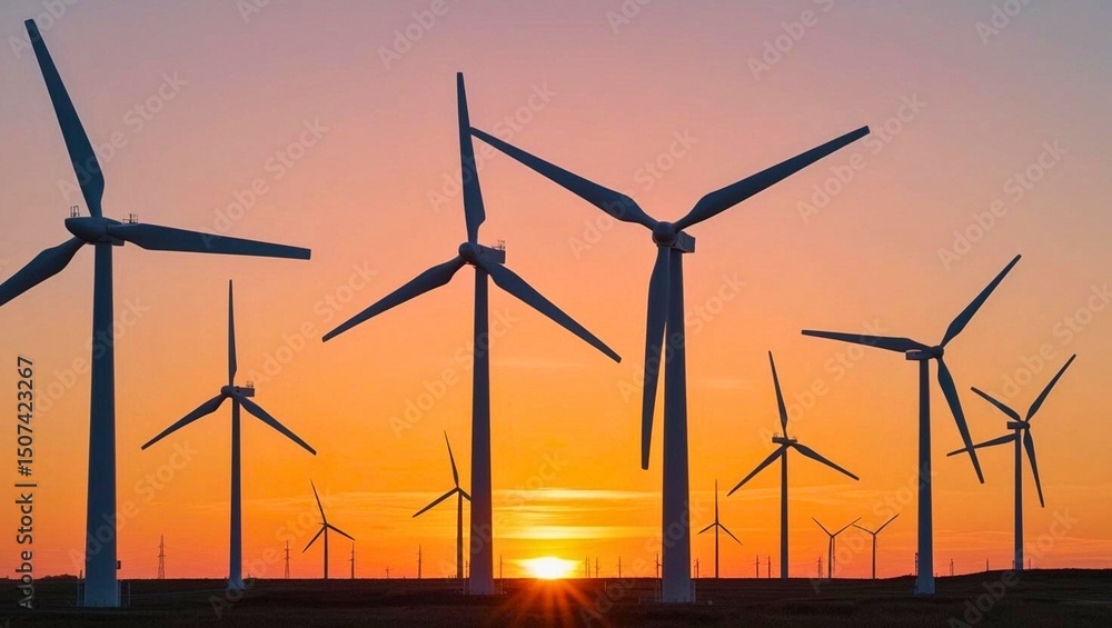 Fototapeta premium wind turbines at sunset
