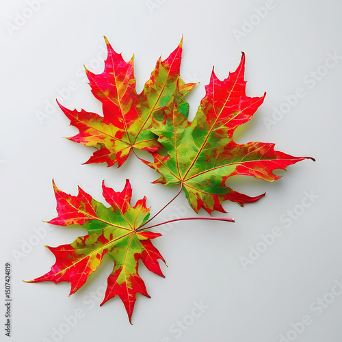 Bright red autumn maple leaves isolated on white