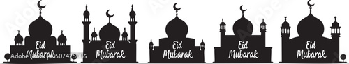 Silhouette Collection Set of Eid Mubarak Calligraphy Vector Illustration 
