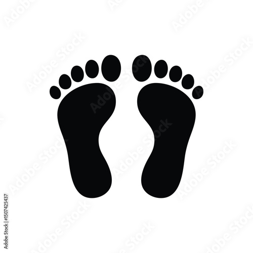 Pair of Simple Black Footprints Human Feet, Toes, Silhouette