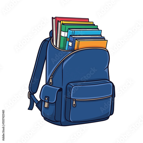Student's Bag with Books Back to School Essential Art & Illustration
