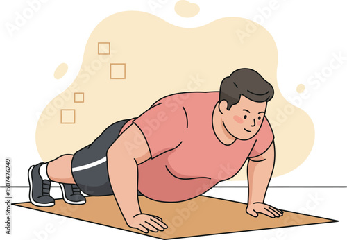 Man doing push up exercise on mat fitness workout at home vector illustration 