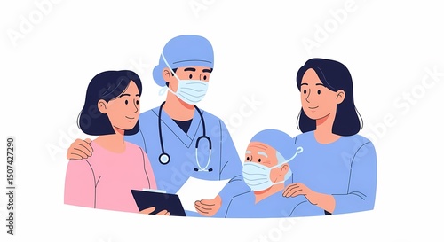 Doctor Explaining Medical Results to Senior Patient with Family Support