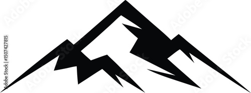 Mountain peak summit logo design. Outdoor hiking adventure icon. Alpine wilderness travel symbol. Vector illustration.