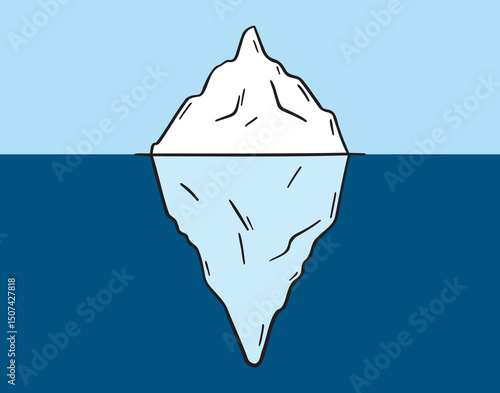 Iceberg counter concept icon doodle hand drawn. small part visible, most is under water. colorful cartoon line drawing clipart symbol