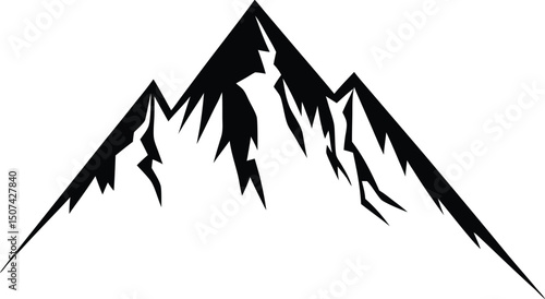 Mountain peak summit logo design. Outdoor hiking adventure icon. Alpine wilderness travel symbol. Vector illustration.