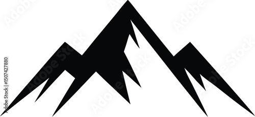 Mountain peak summit logo design. Outdoor hiking adventure icon. Alpine wilderness travel symbol. Vector illustration.