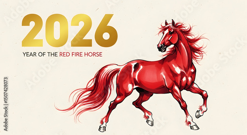 Red fire horse illustration for celebrating the new year 2026  