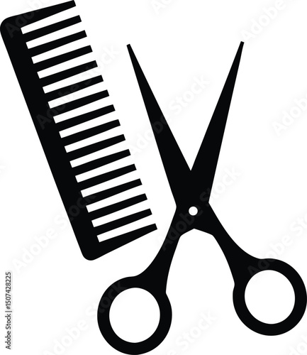 scissors and comb vector icon