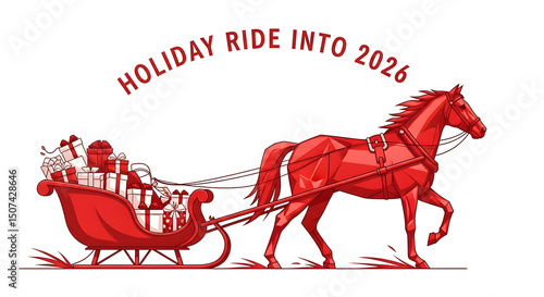 Red horse pulling sleigh filled with gifts for Holiday Ride into 2026  