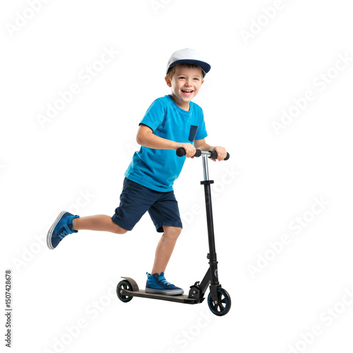 boy with foot kicking bike