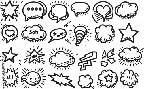 Set of cute comic-style speech bubble and cartoon element icons vector .