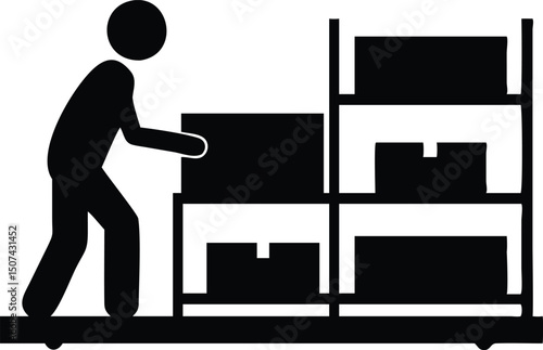 Person Moving Boxes Warehouse Storage Icon