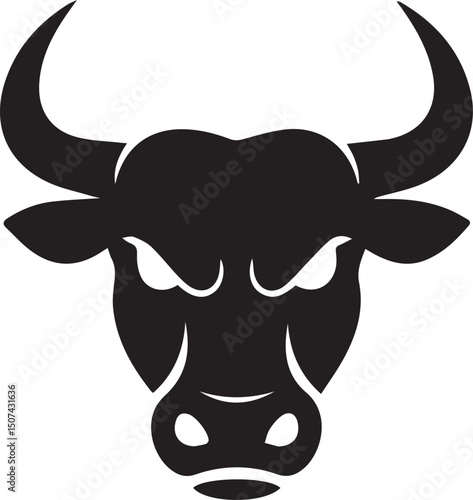 Angry Cow face logo vector silhouette illustration on white background