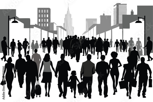 City Crowd Silhouettes Walking Street Urban Life