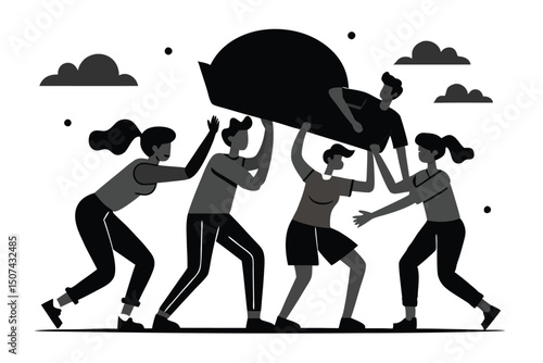 Team Lifting Cloud Teamwork Success Concept