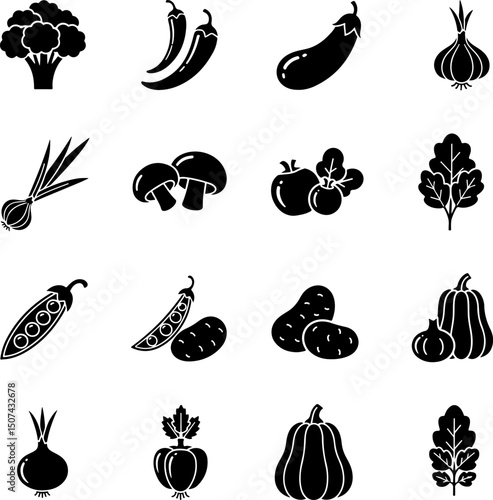 Simple Black and White Vector Illustration of Various Vegetables