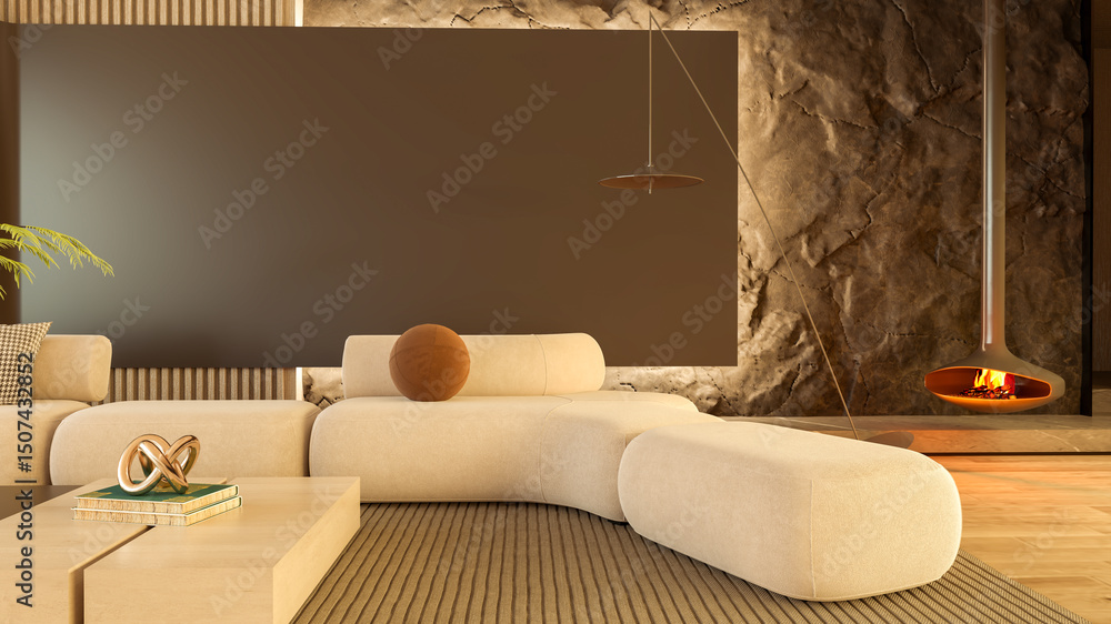 Fototapeta premium Large luxury modern bright interiors Living room mockup illustration 3D rendering image