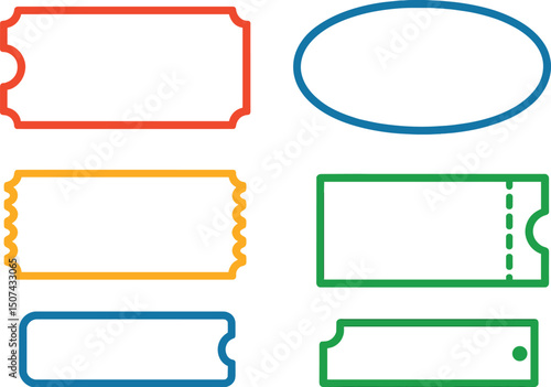 Vector isolated modern coupon set for travelling festival airplane, including concert movie theater and boarding blank white tickets with ruffle edges, and empty ticket template, as well as lottery