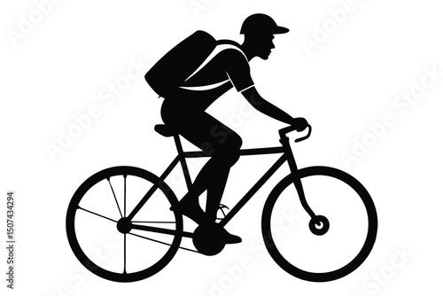 Cyclist with Backpack Bicycle Silhouette