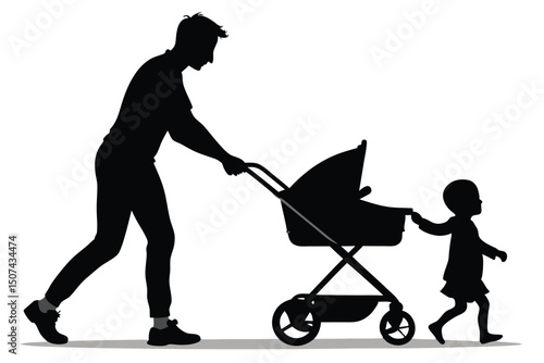 Father Toddler Stroller Silhouette Family Walk