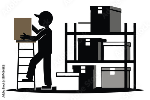 Worker Storing Boxes on Shelf Rack