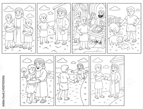 Jesus'  Parabole of the Prodigal t Son Coloring Pages for Bible Class and Sunday School
