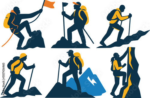 mountaineer climber hiker people, vector silhouette collection’ becomes ‘a collection of vector silhouettes of people who hike and climb mountains