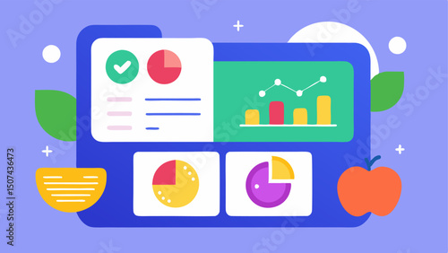 Nutrition Dashboard An overview of a nutrition tracking app showing food intake logs caloric breakdown and personalized meal recommendations organized in an appealing and colorful