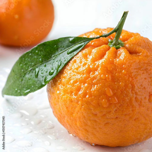 A vibrant close-up photo of a fresh, juicy orange isolated on a white background, highlighting its bright color