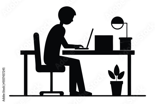 Wallpaper Mural Person Working Laptop Desk Office Silhouette Torontodigital.ca