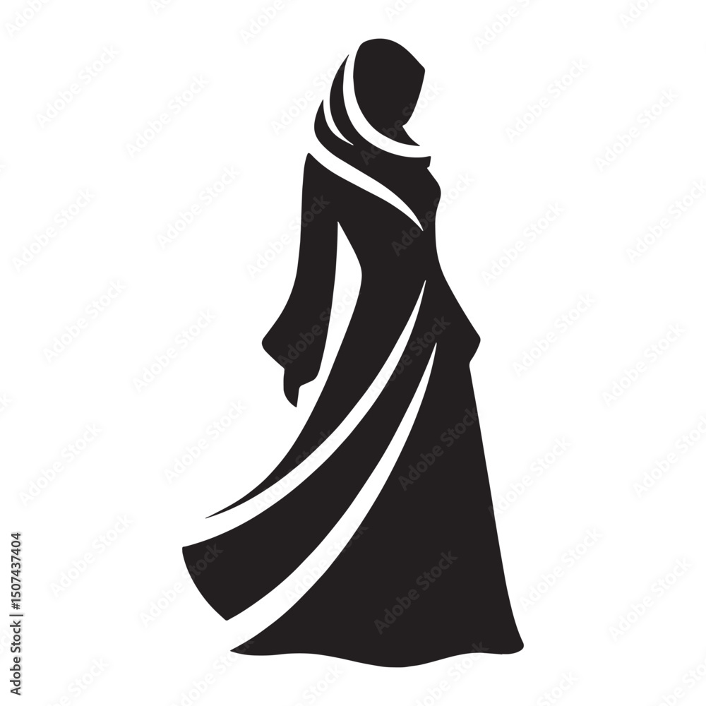 Naklejka premium Simple black Abaya silhouette – Abaya silhouette – Abaya vector – Abaya illustration – ladies dress silhouette – silhouette of Abaya