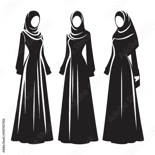 Modern Abaya silhouette vector design – Abaya silhouette – Abaya vector – Abaya illustration – ladies dress silhouette – silhouette of Abaya

