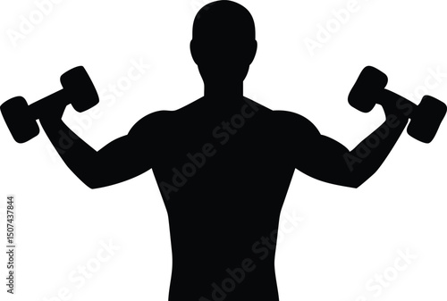 Muscular Man Lifting Dumbbells Silhouette