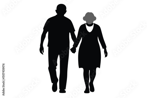 Elderly Couple Walking Hand in Hand Silhouette