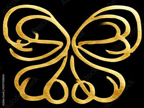Elegant golden butterfly design on a black background showcasing intricate lines and curves that embody beauty and grace