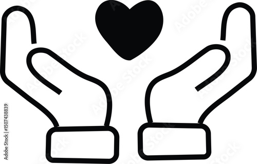 hand icon with heart holding, Healthcare hands holding symbol. Hands holding heart icon. medicine sign. Vector illustration 