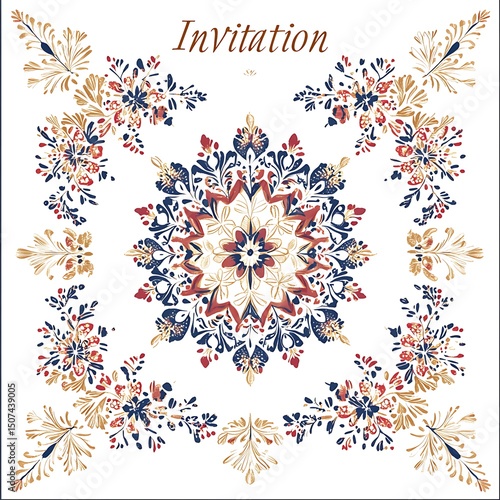 Ornate floral mandala design on a white background.