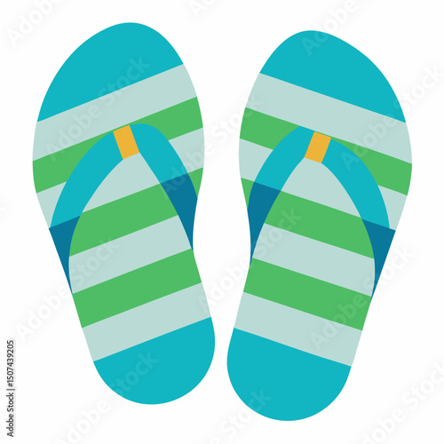 Casual flip flops with two signature stripes colorful vector icon on white background.