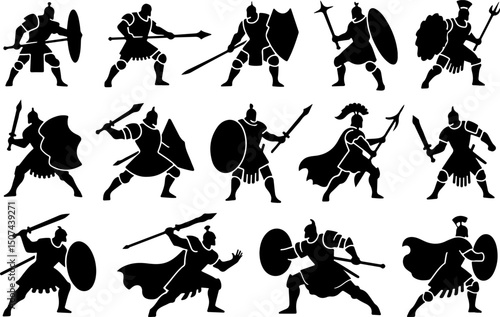 Silhouette Collection of Ancient Roman Warriors in Combat