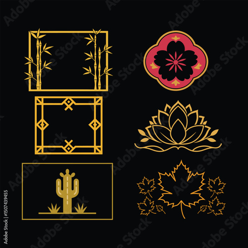 Elegant Gold Border with Cultural & Historical Styles Vector