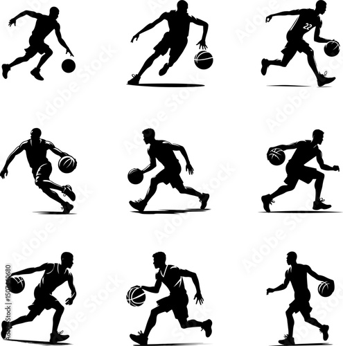 Dynamic Basketball Players in Action Silhouettes