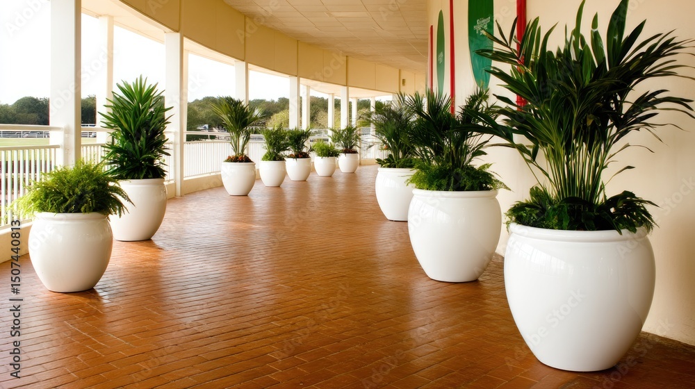 Fototapeta premium Elegant corridor with modern potted plants